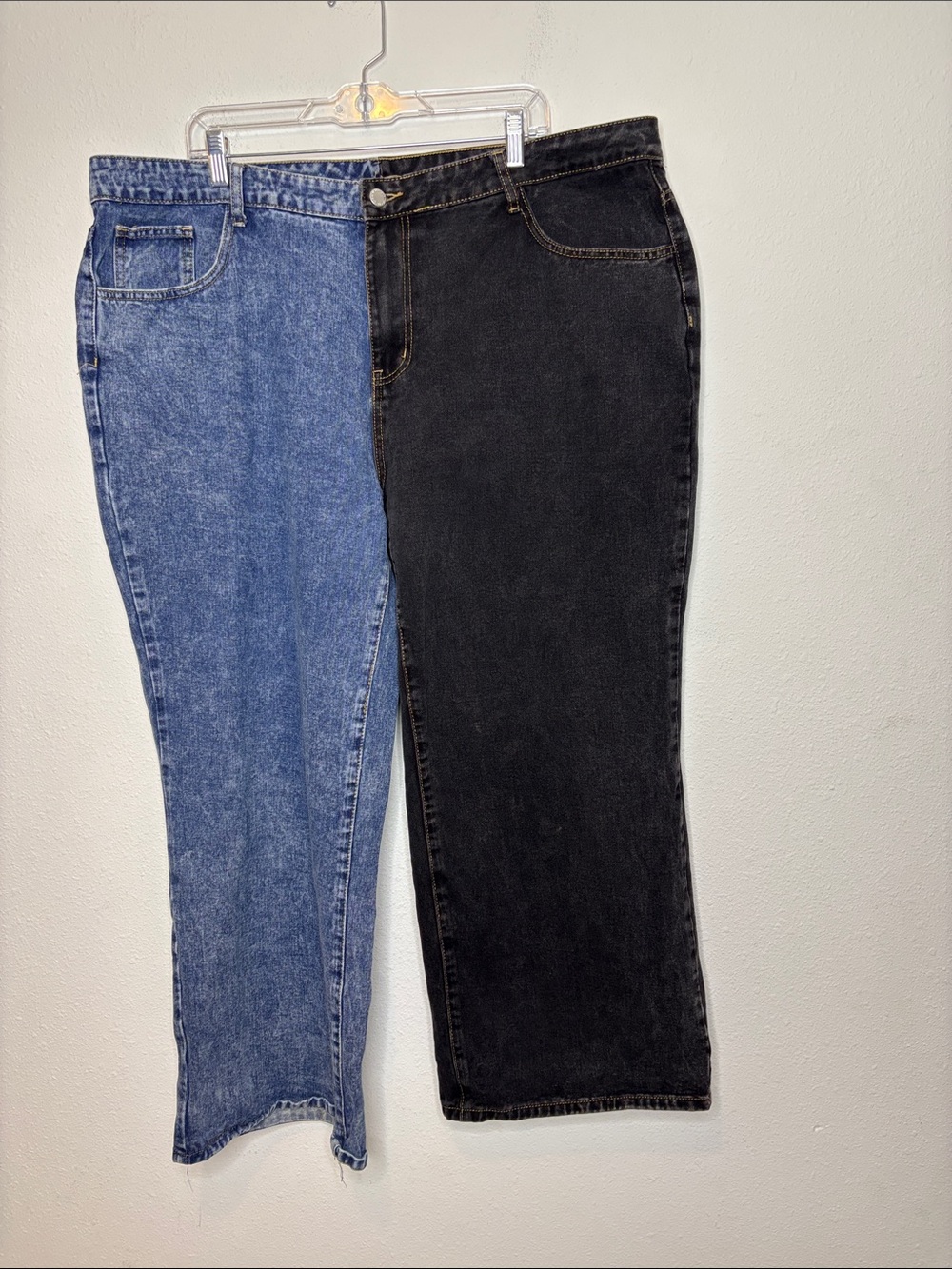 SHEIN Two-Tone Flare Jeans in Blue & Black